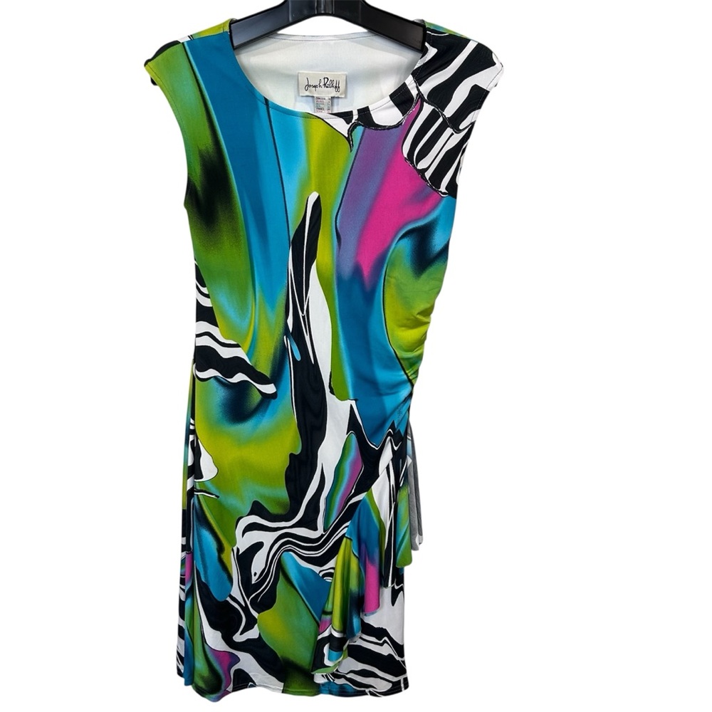 Joseph Ribkoff Jersey‎ Faux Wrap Sheath Dress Size 4 Colorful Mother Bride Lined
